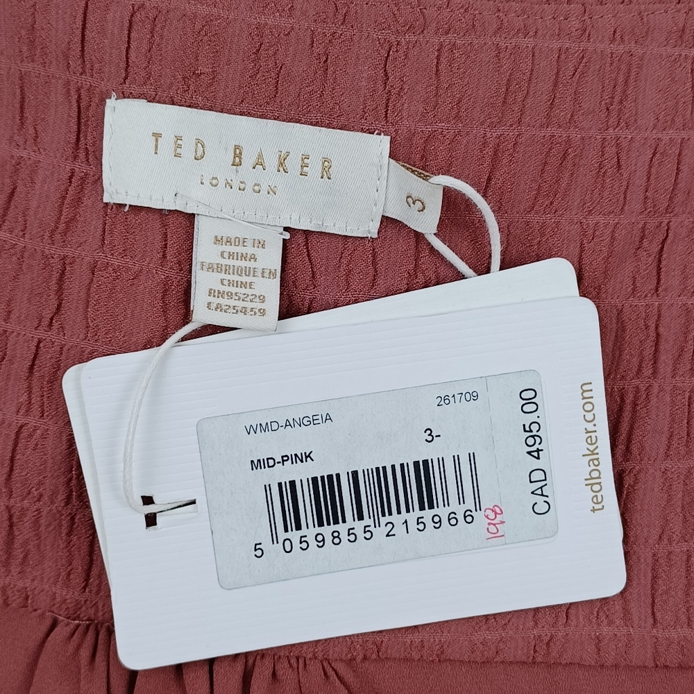 Ted Baker Angeia Midi Dress Size 3 US 8 Puff Sleeve Seersucker Feminine Defect - Picture 7 of 15